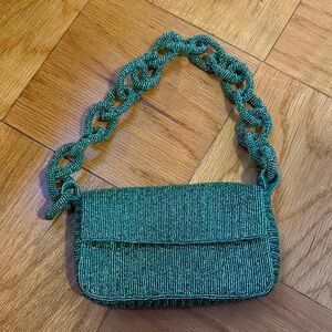 Anthropologie Green Beaded Shoulder Bag
